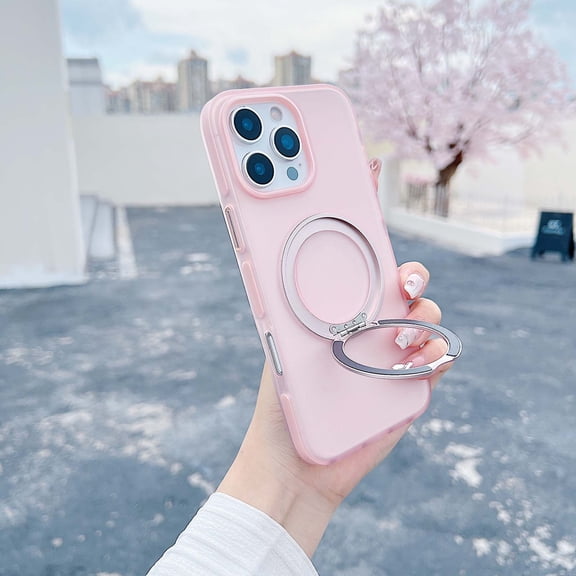 Designed for iPhone 12 Pro Max Magnetic Phone Case,Built-in Invisible Ring Kickstand,Translucent Matte Frosted Back,Shockproof Anti-Drop Protection Rugged Ultra Slim Phone Case,Pink