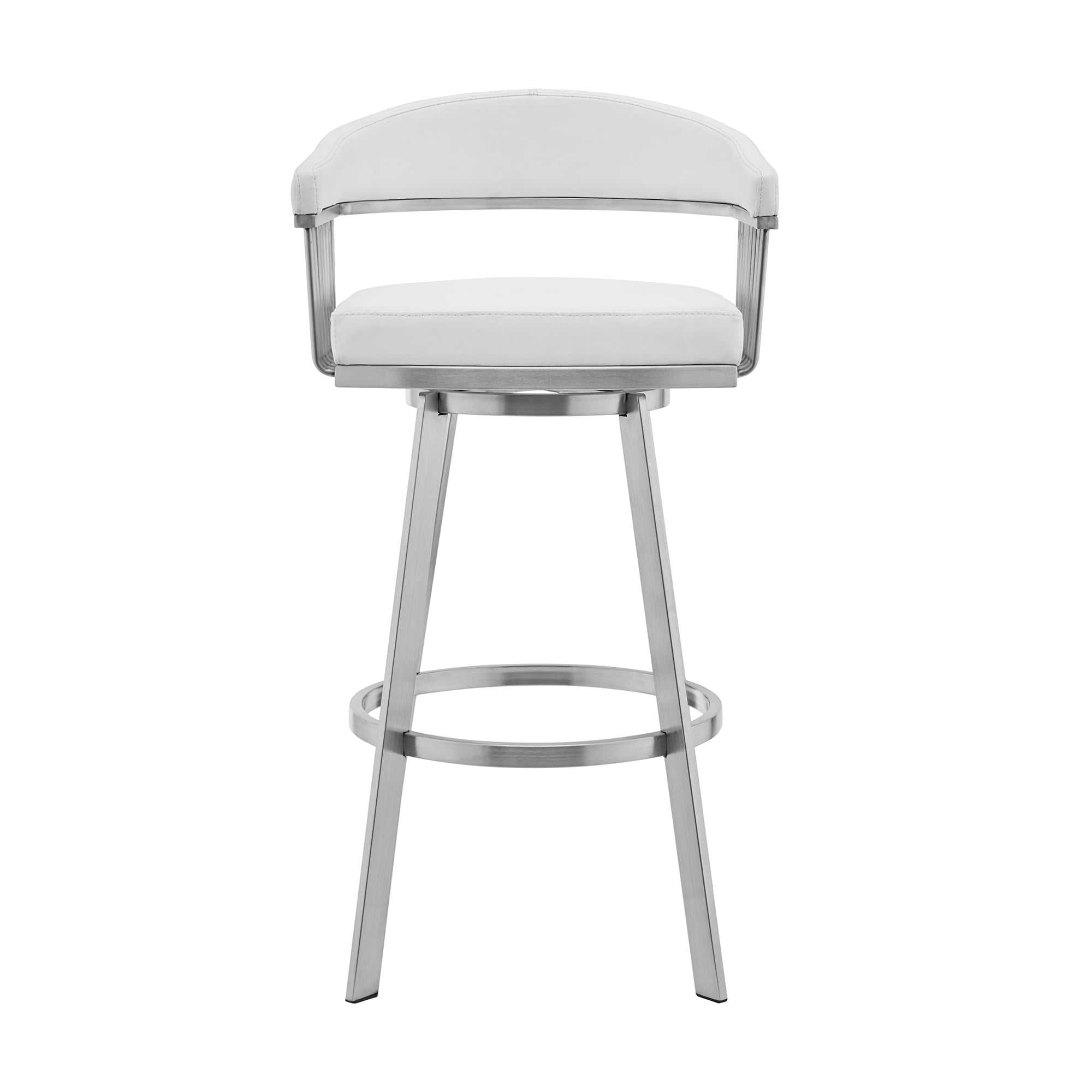 Chelsea 29" Swivel Bar Stool with Brushed Stainless Steel and White Faux Leather