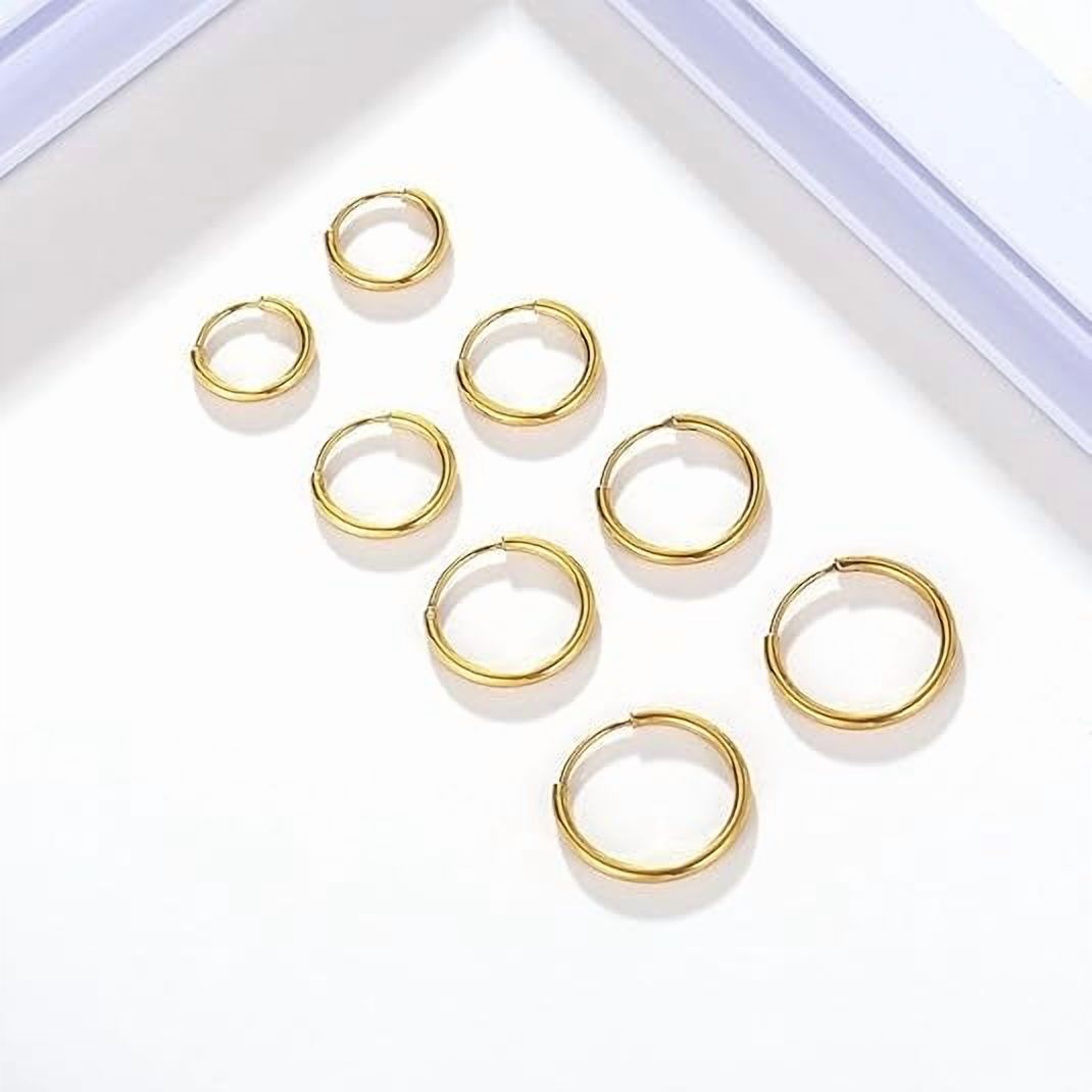 Knubmt 12 Pairs 316L Stainless Steel Earring Set 14K Gold Plated Hoop Earrings Flat Back Stud Earrings for Women Men, Gold