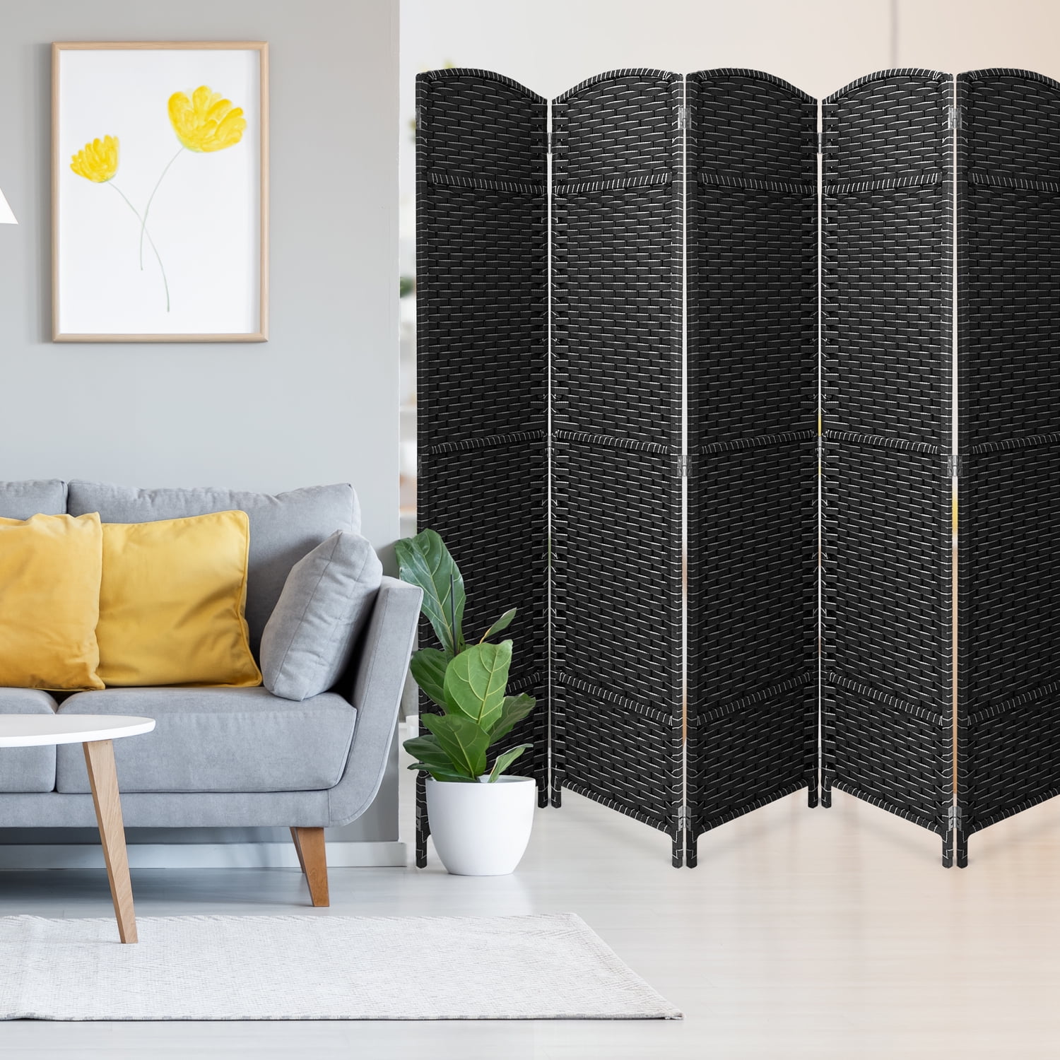 Room Divider Privacy Screen, 6 ft. Tall Extra Wide Foldable Panel Partition Wall Divider, Double Hinged Room and Folding Privacy Screens Gray/White