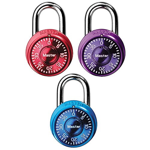 3 Pack Assorted Colors Master Lock 1533TRI Locker Lock Mini Combination Padlock 