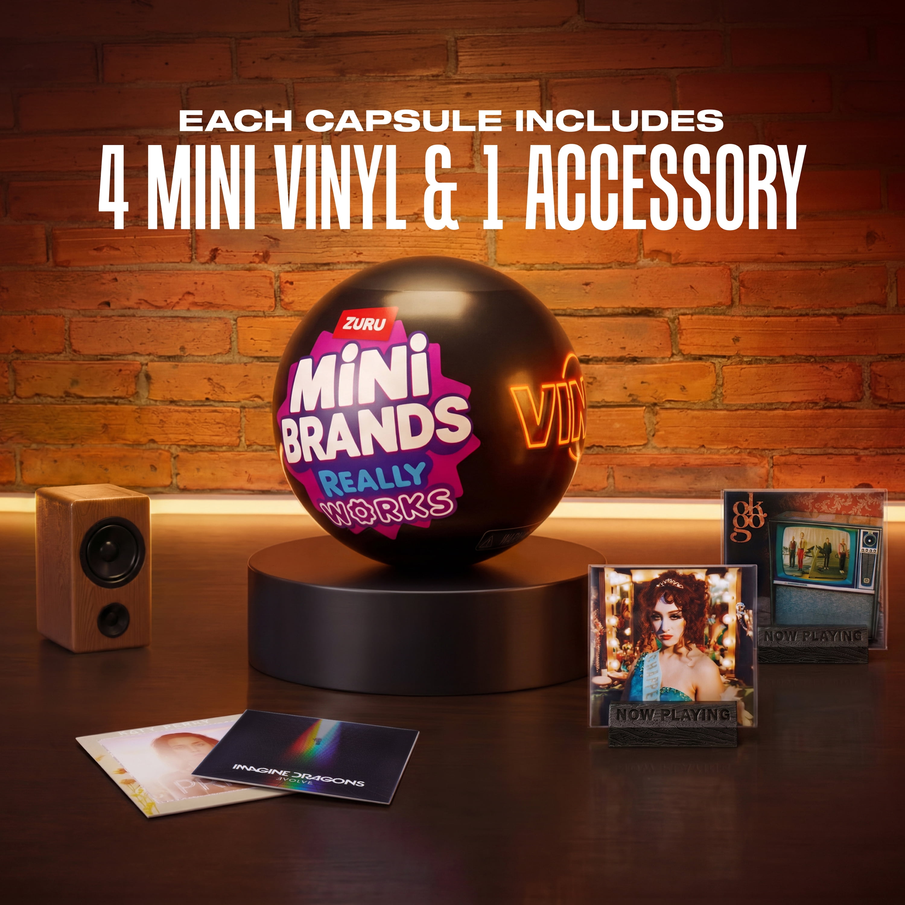 Mini Brands Really Works Vinyl Capsule Series 1 by ZURU – Surprise Unbox Collectible with 4 Playable Vinyl Records & Surprise Accessory for Ages 3+