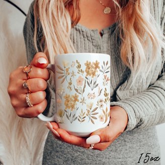 16 Oz Floral Coffee Mug STP GOODS Bone China Tea & Coffee Mug - 16.23 Fl Oz  (480 Ml), Floral Gnome Design, Belly Shape, Dishwasher & Microwave Safe -  Gift Box Bone China Mug