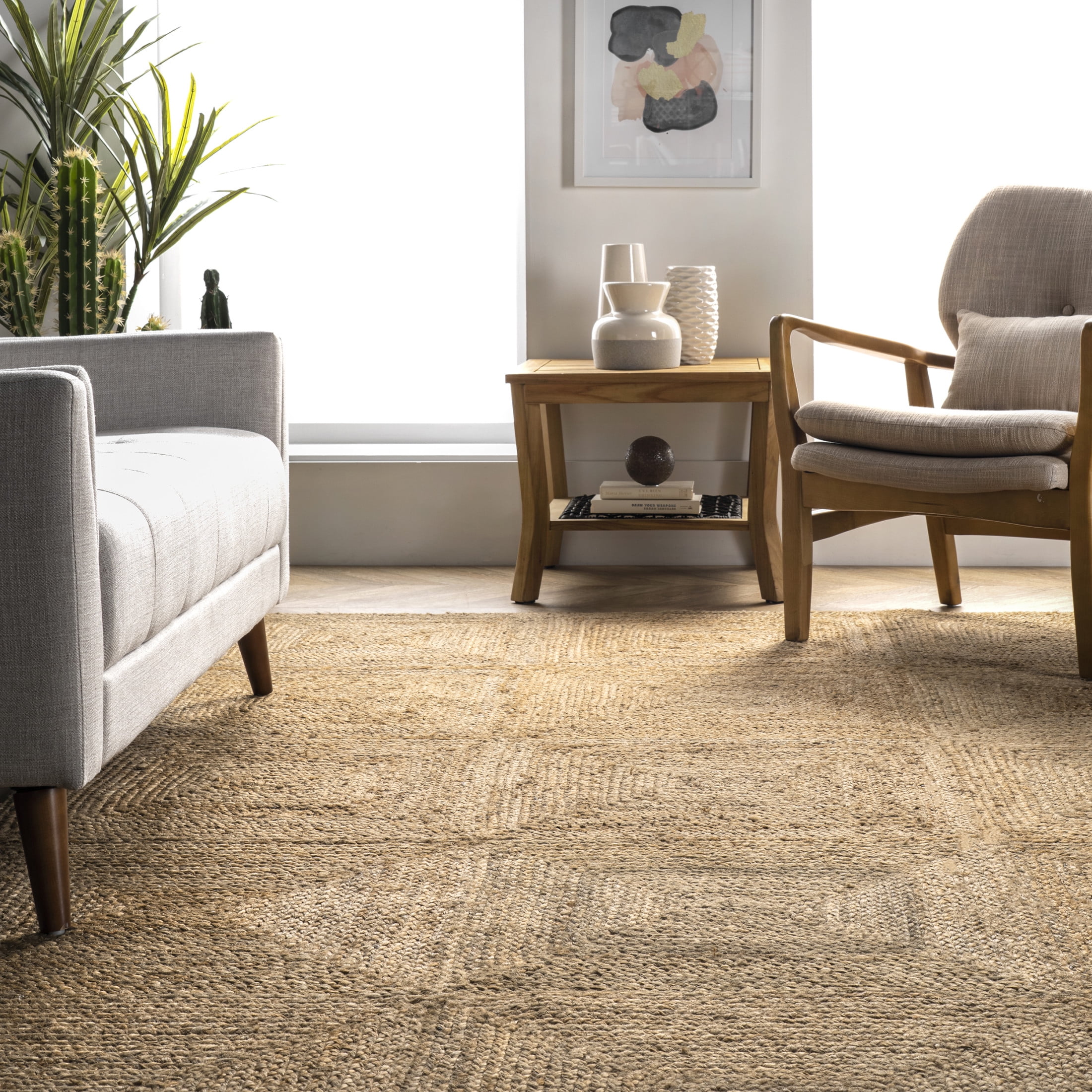 Rugs USA Juniper Tiled Jute Area Rug, 3' x 5', Christie Natural