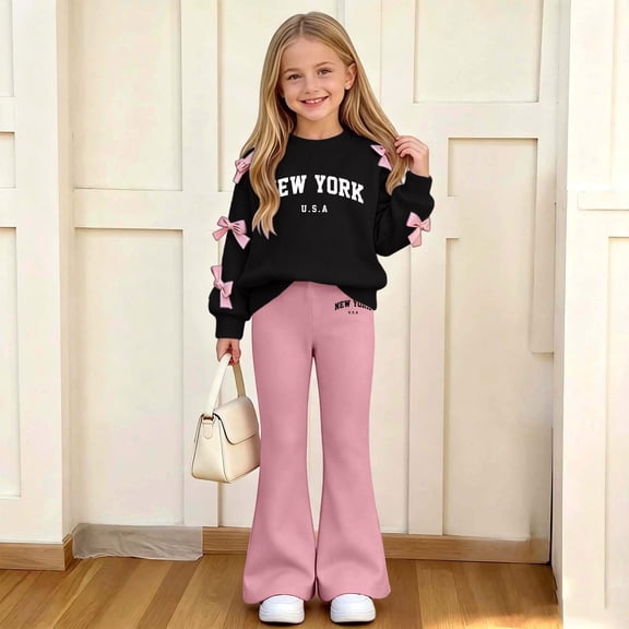 Amidoa Girls Sweatsuits 2pcs Sets Fall Winter Clothes Sweatshirt and Flared Sweatpants Back to School Outfits Watermelon Red Size 7-8 Years