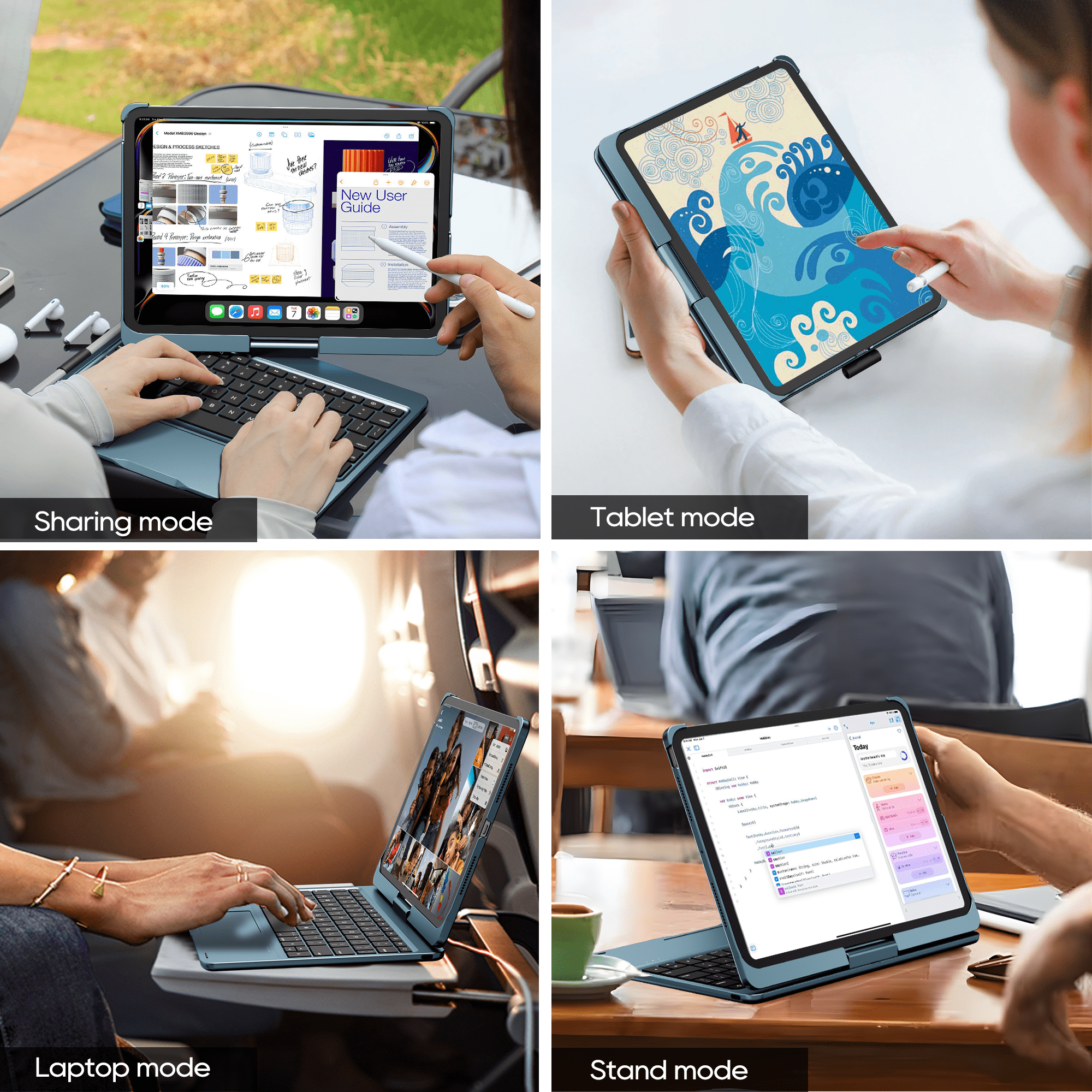 Pekarejue Wireless Keyboard Case for Apple iPad Pro 11 inch  M4 2024 & M5 2025, 360-Degree Rotatable Cover with Pencil Holder, Multi-Touch Trackpad, RGB Backlit Navy Blue