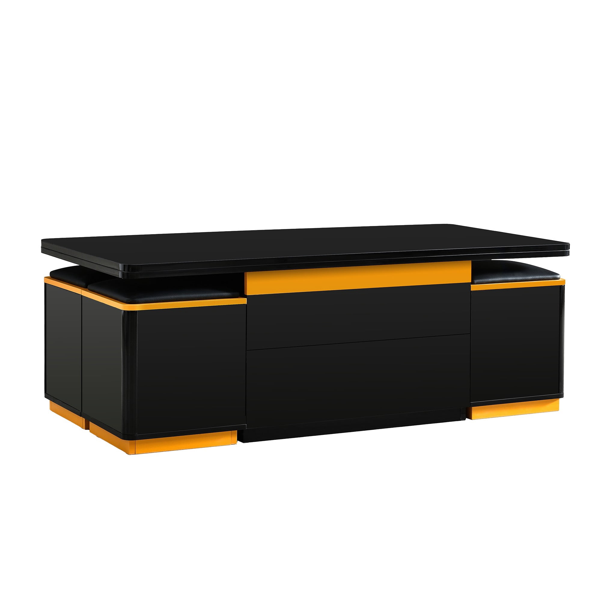 Lift-Top Coffee Table with 4 Storage Stools, Modern Space Saving
