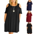 thumbnail image 3 of AURA Plus Size Women Summer A Line Dress Loose Round Neck Off Shoulder Casual Dress L 9XL, 3 of 4