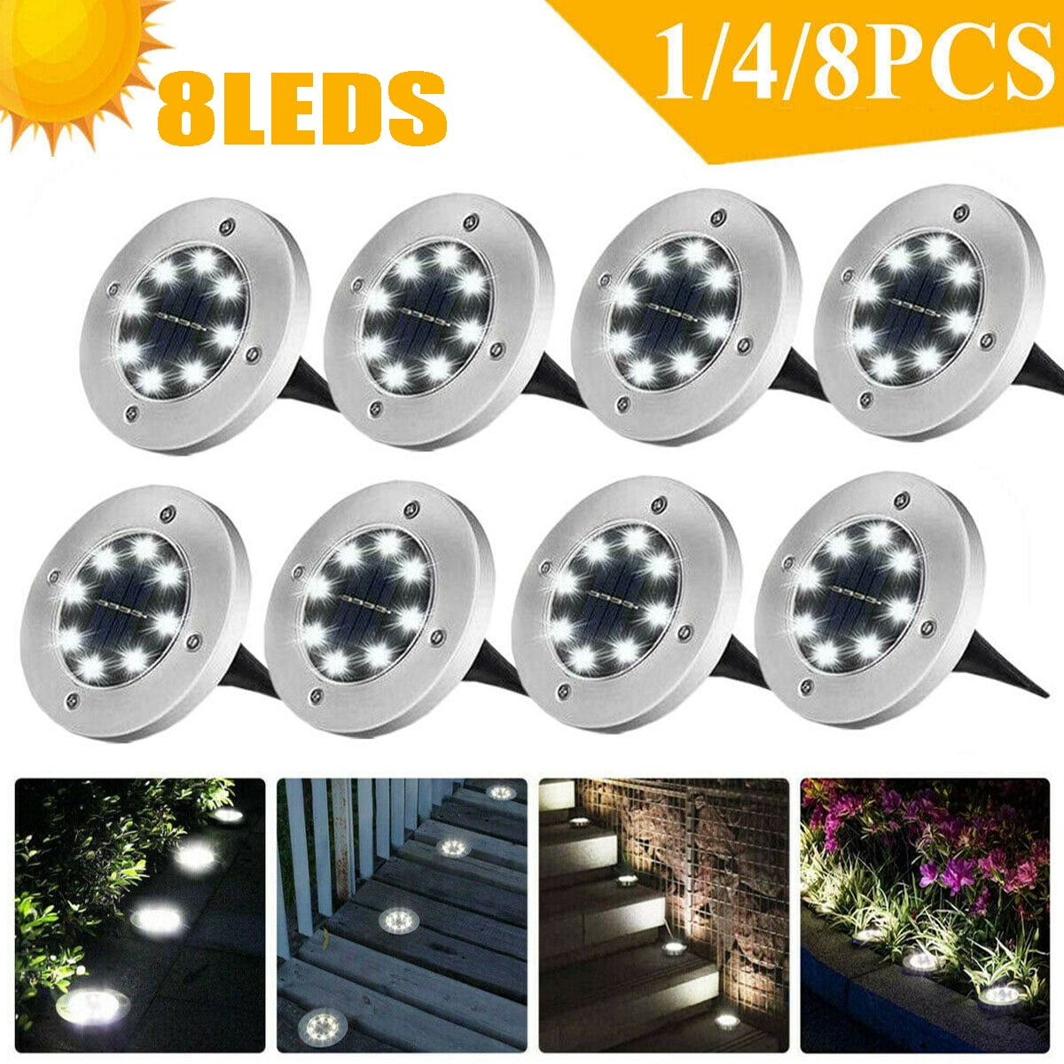 GRNSHTS Solar Ground Lights,8 LED Garden Lights Patio Disk Lights In