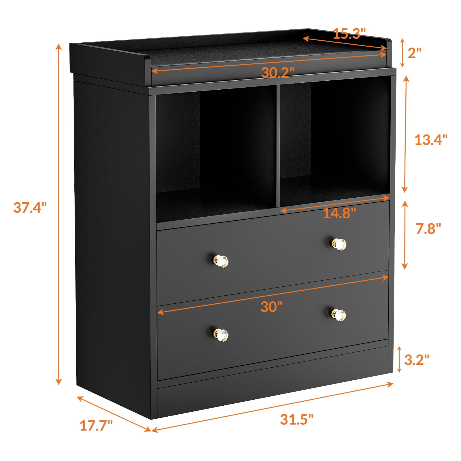 Roromall Changing Table with Pad, 2 Drawers and 2 Open Compartments for Nursery Room with Modern Diaper Changing Station, Bedroom
