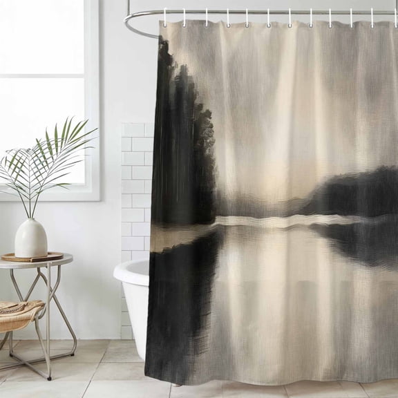 Black Beige Lake Waterproof Fabric Shower Curtain,Abstract Aesthetics Mysterious Waterproof Fabric Shower Curtain for Bathroom Curtains Bathtubs Hotel Shower Curtains with 12 Hooks Small 36x72in