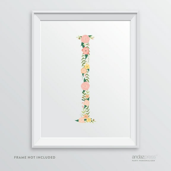 I Monogram Wall Art Letters, Coral Floral Roses