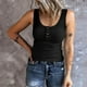 thumbnail image 2 of Chaleco sin mangas con botones para mujer: camiseta informal de cuello redondo de punto, diseño tipo sujetador con encaje, tirantes ajustables, 2 of 5