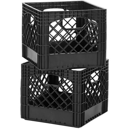 Buddeez Durable Classic Milk Storage Crate, 2-Pack Set, Black Plastic