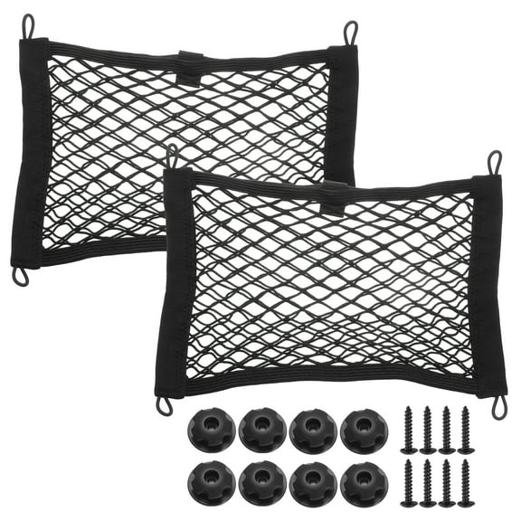 Uxcell 2pcs 2-Layer Small Cargo Net 14" x 9.8" Stretchable Storage Mesh Pocket Net Automotive Cargo Nets with 8pcs Screws and 8pcs Built-in Hooks for Trunk RV Boat