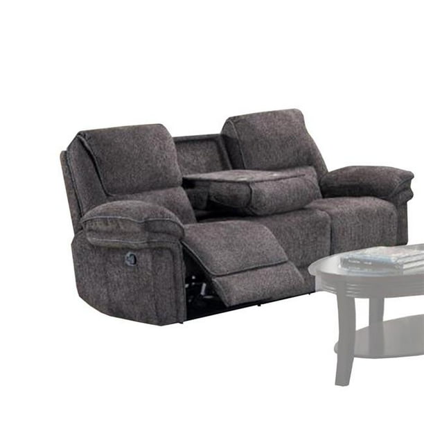 Benzara BM202688 Fabric Upholstered Triple Recliner Sofa with Drop Down