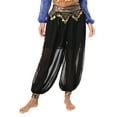 thumbnail image 2 of Ocealan Women Tribal Belly Dance Pants Chiffon Loose Harem Pants Bollywood Indian Lantern Pants Black One Size, 2 of 8