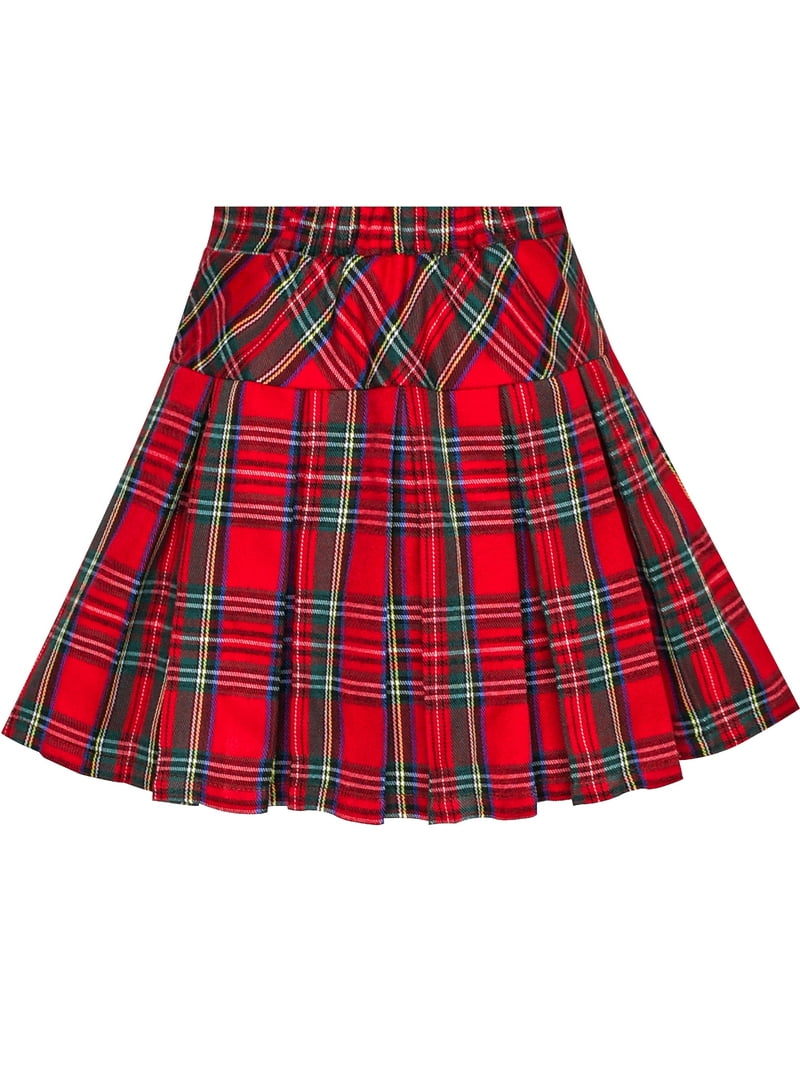 Sunny Fashion Girls Pleated Plaid Skirt, Red Tartan, Back to