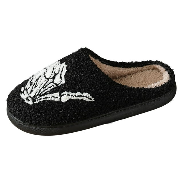 Cozy Women's Slippers For Everyday Use Halloween Hand Gesture Design Warm Home Flat Slippers For Couples Perfect For Autumn And Winter Relaxation