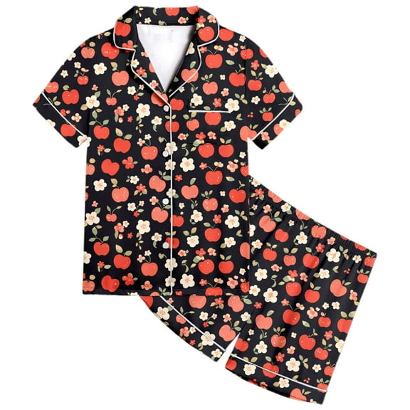 Utlike Girls Pajamas Set Button-Up Classic Collar Sleepwear Short Sleeve Fruit Print Loungewear Pyjamas Toddler Pjs Back To School Pajamas For Girls Size 2 Years-3 Years