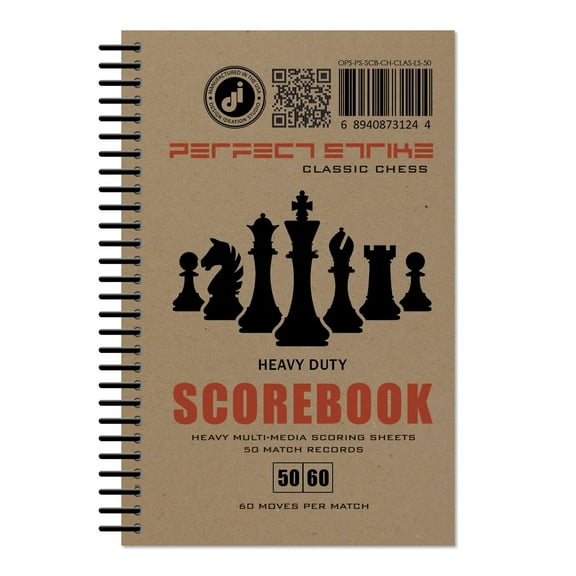 Perfect Strike Chess SCOREBOOK with Rules and Scoring Instructions. Heavy duty. Practice and Competition. (5.5" x 8.5") LS-50:60