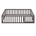thumbnail image 3 of Gewnee Twin Size Toddler Floor Bed,Pind Wood Kids Floor Bed Frame with Fence and Door,Walnut, 3 of 8