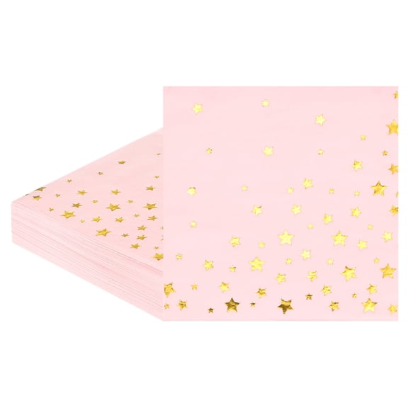 Uxcell 50Pack Five Star Cocktail Paper Napkins for Parties and Events[Pink]