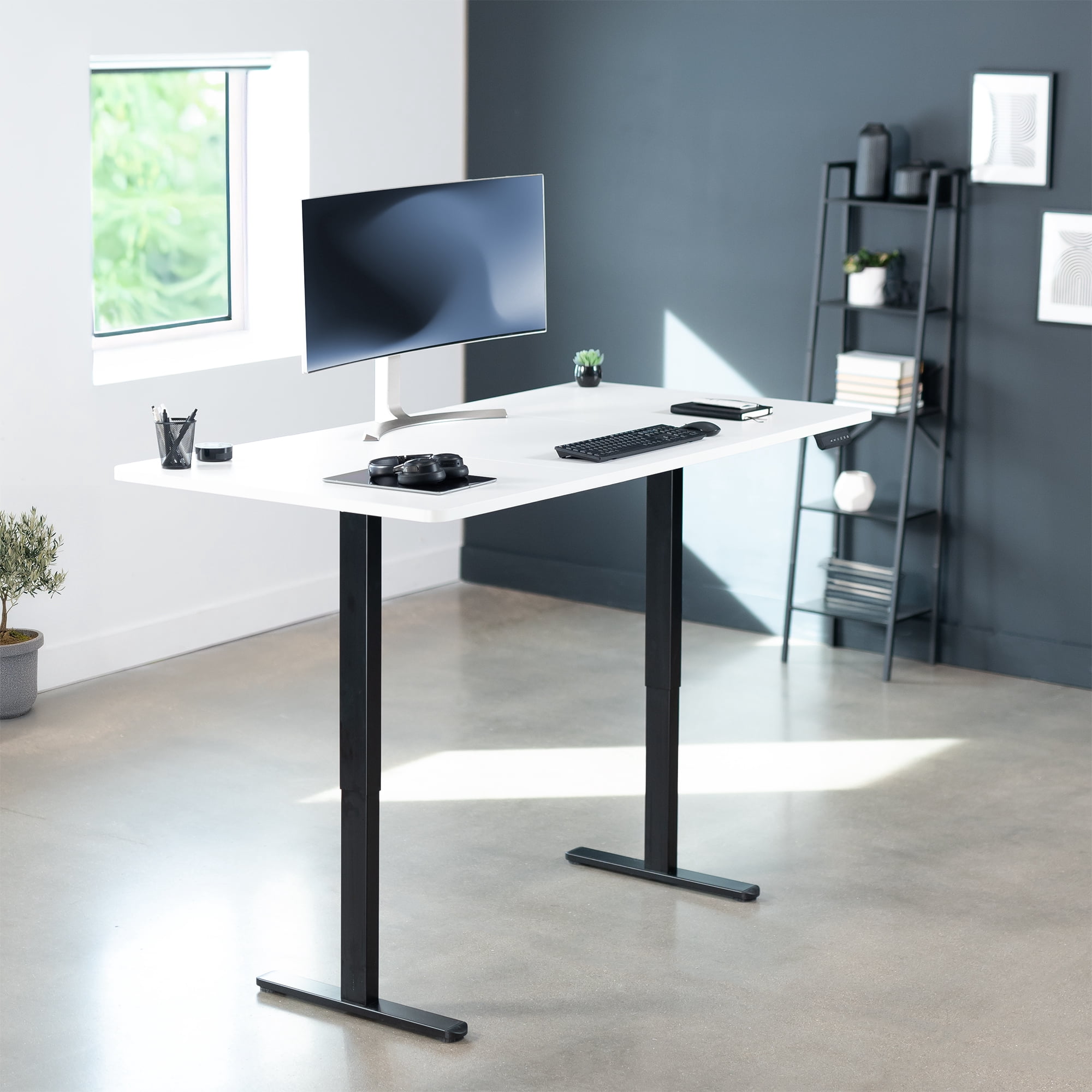 VIVO Electric Dual Motor 71” x 36” Standing Desk, White Top, Black Frame