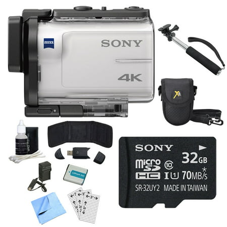 Sony FDR-X3000 4K GPS Action Camera, Selphie Stick, 32GB Card, and Accessory Bundle - Includes Camera, Selfie Stick, 32GB micro Memory Card, Carrying Case, Battery, Battery Charger, and