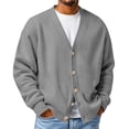 thumbnail image 2 of Men's Knit Cardigans Sweater V Neck Jumpers with Buttons Long Sleeve Cardigan with Pockets Gray XXXL, 2 of 5