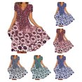 thumbnail image 2 of Flmtop Femmes Robe Imprimé Fleur en Vrac Ourlet V Cou Robe d'Été Décontractée pour Sortir Ensemble, 2 of 10