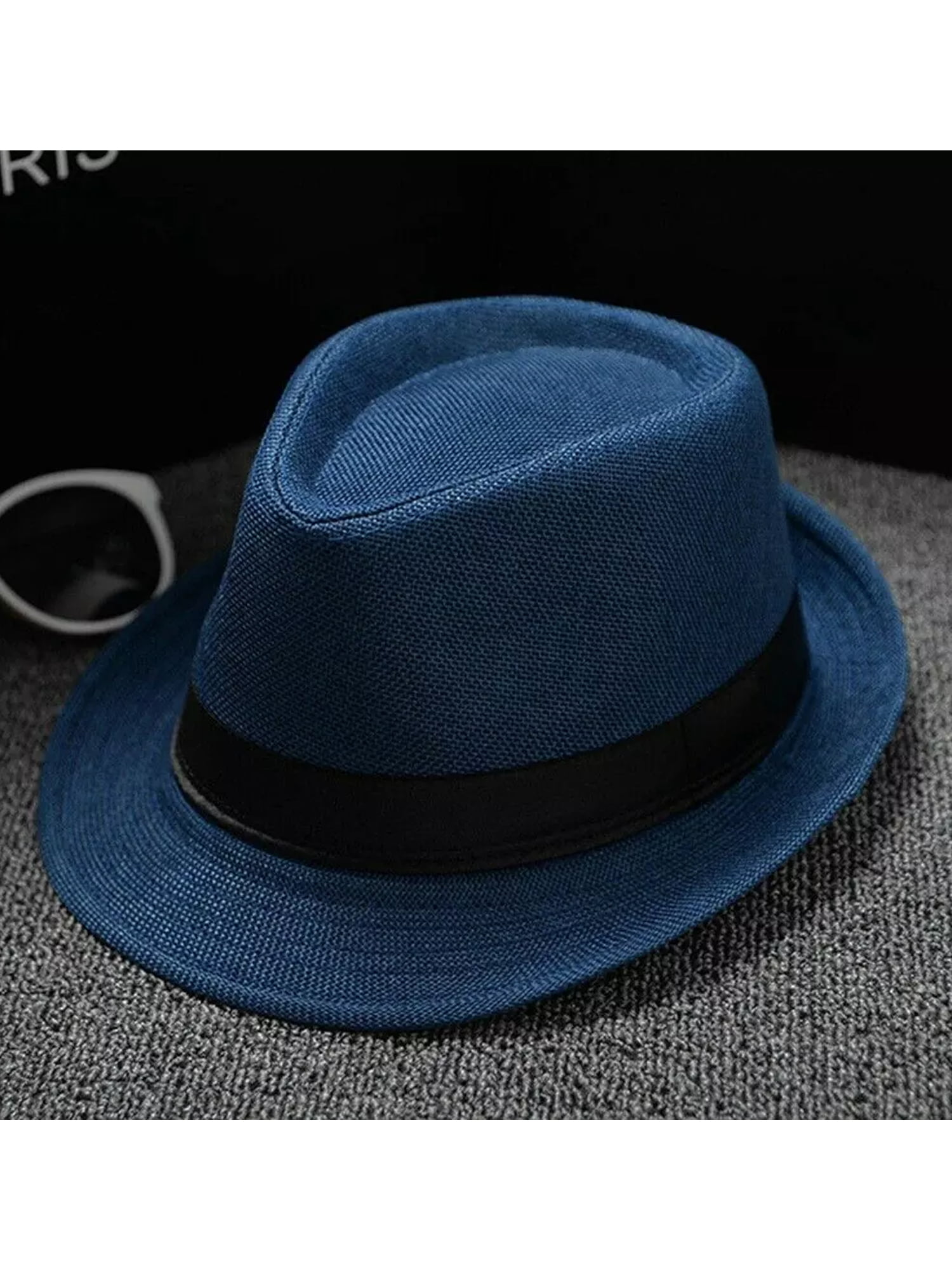 Fashion Summer Casual Trendy Beach Sun Straw Jazz Hat Cowboy Fedora hat Gangster Cap,Black,One Size
