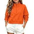 thumbnail image 3 of AKOEE Girls' Crop Sweatshirts Half Zip Plain Pullover Cotton Long Sleeve 5-16Y Sports Casual Loose Fall Tops (14-15 Years, Orange), 3 of 7