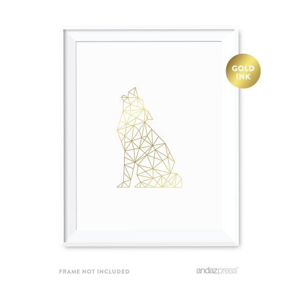 Wolf Geometric Animal Origami Wall Art Metallic Gold Ink Print