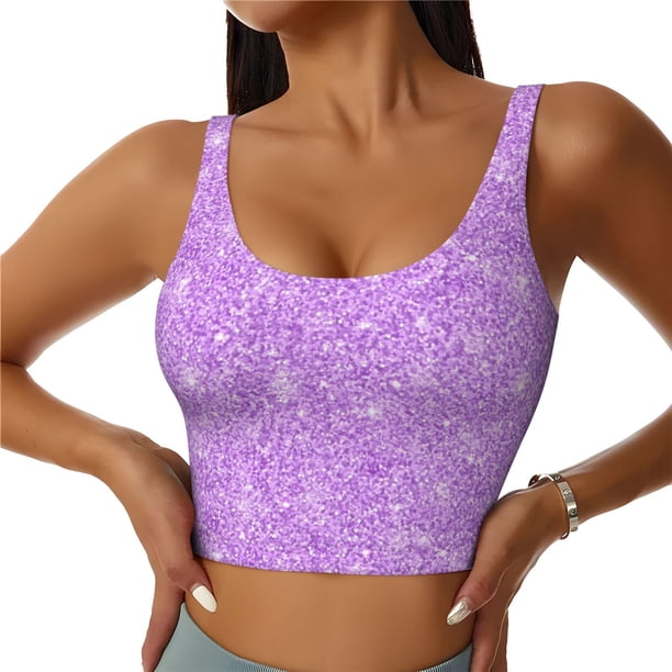 Fotbe Lilac Glittering Sujetador Deportivo Largo sin Aros para Mujer con Almohadillas y Soporte Medio, Transpirable y Absorbente, Camiseta Tipo Chaleco o Tank Top-XX-Large