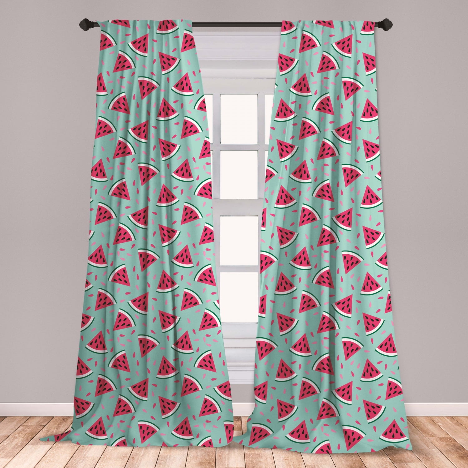 Fruit Curtains 2 Panels Set, Watermelon Slices on Pastel Colored