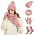 thumbnail image 2 of Winter Women's Woolen Hat, Scarf, Gloves & Socks 4-Piece Set – Warm Knit Hat and Scarf with Elastic Fit, Soft Winter Accessories for Women, 2 of 5