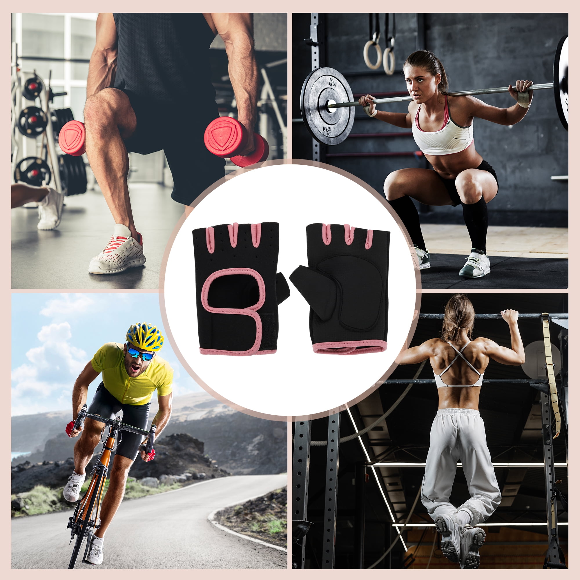 Unique Bargains 1Pair Half-finger Strength Training Sport Gloves Pink Large