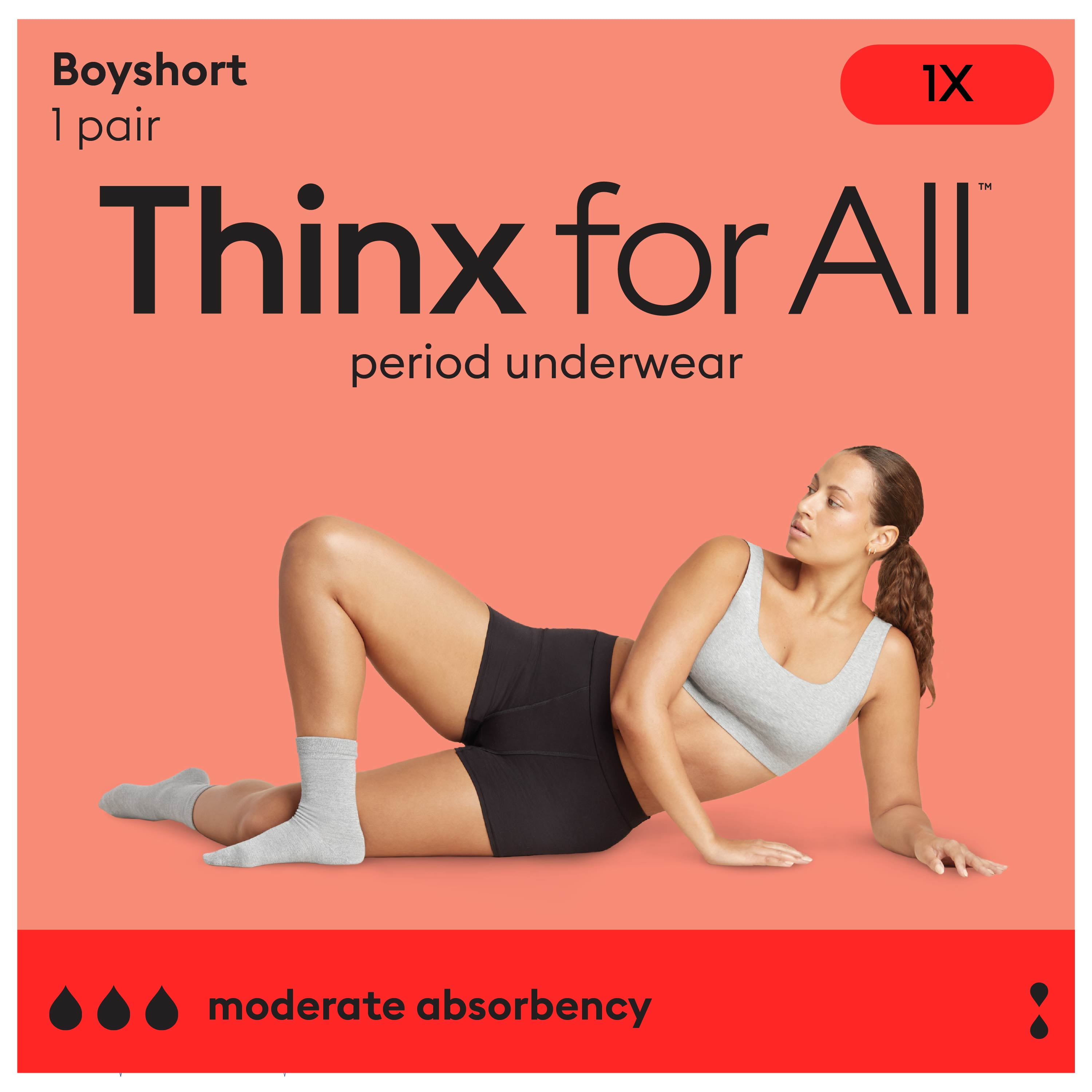 Thinx for All™ Women's Boyshort Period Underwear, Moderate Absorbency, Black