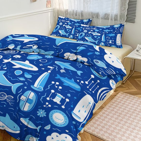 Duvet Cover Queen Size Marine Animals 3 Pcs Duvet Cover Set Bedding Sets Queen Soft Breathable