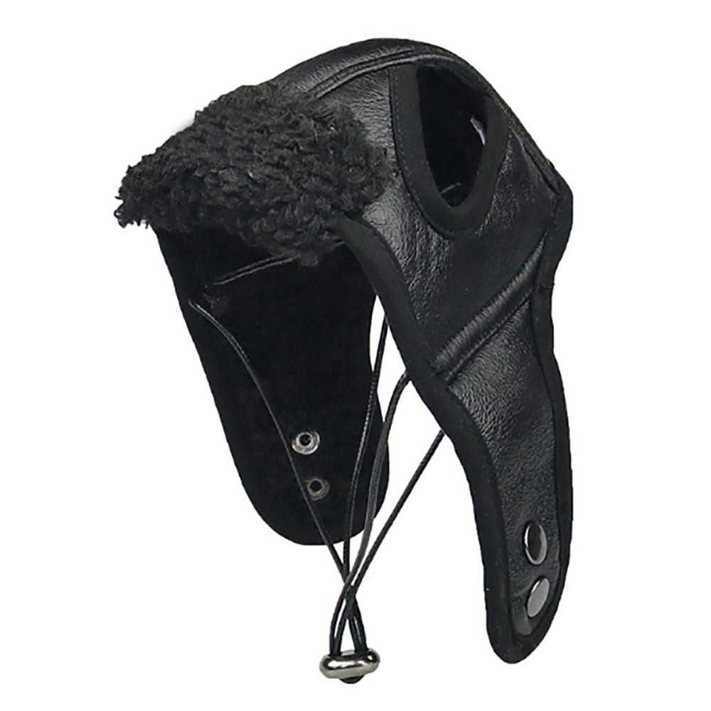 Fashion Adjustment Warm Earmuffs Leather Pet Headgear Dog Ear Muffs Pet Cap Dog Pilot Hat BLACK