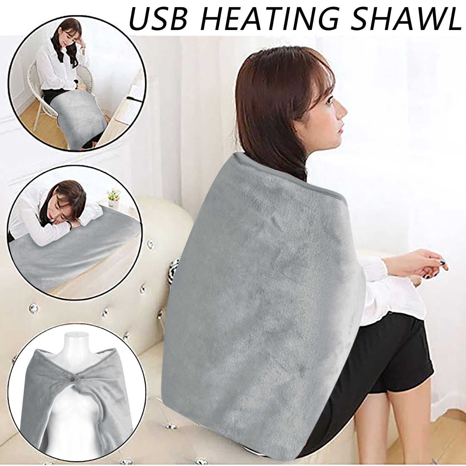 Hohaski USB Heated Warming Shawl Lap Blanket - Warm Heated Throw Blanket, Suitable for Home Car office, Soft Comfortable Fast Heating Cold Weather Use
