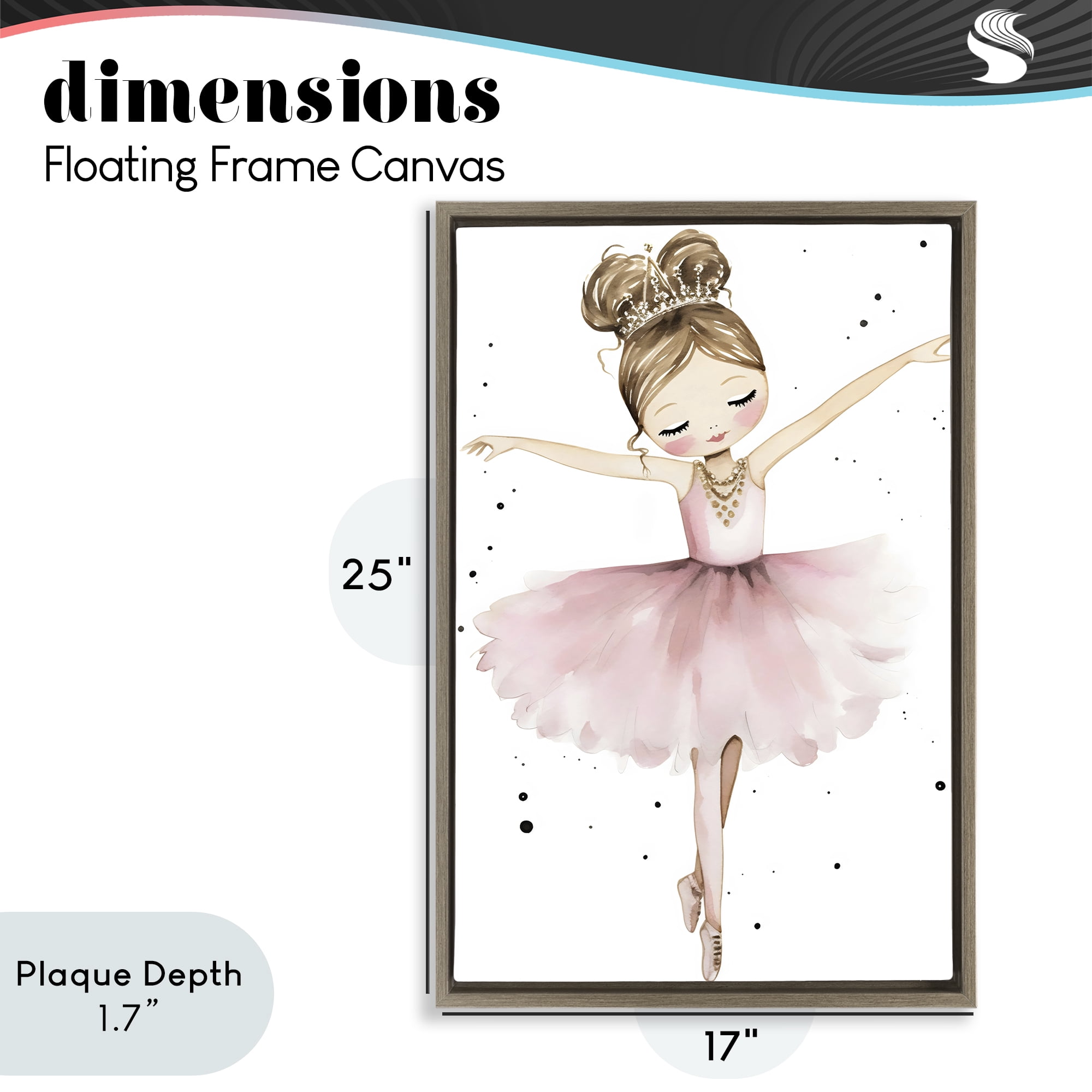 Stupell Industries Pointe Princess in Pink Tutu Brown Framed Floater Canvas Wall Art, design by Creative Studio