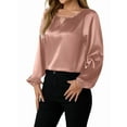 thumbnail image 2 of Women'S Satin Casual Long Sleeve Shirt, Elegant Business Work Top, Formal Autumn Outfit for the Office Pink XL, 2 of 10