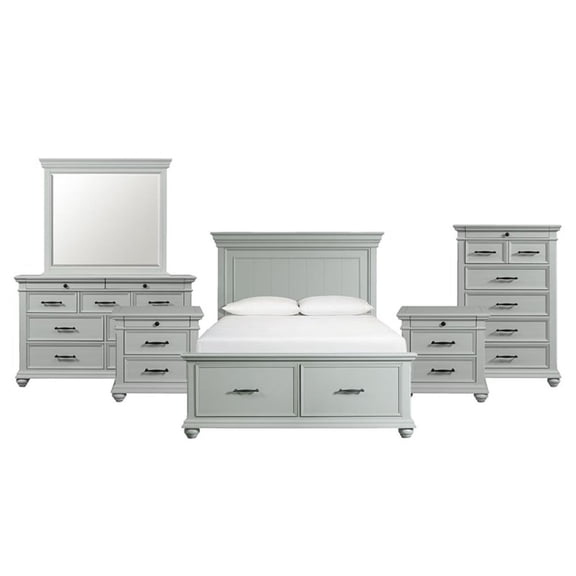 Picket House Furnishings Brooks Queen Platform Storage 6PC Bedroom Set in Gray