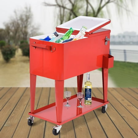 Costway 80-quart Cooler Beer Cart Outdoor Entertaining Rolling Party Steel Bar Bistro