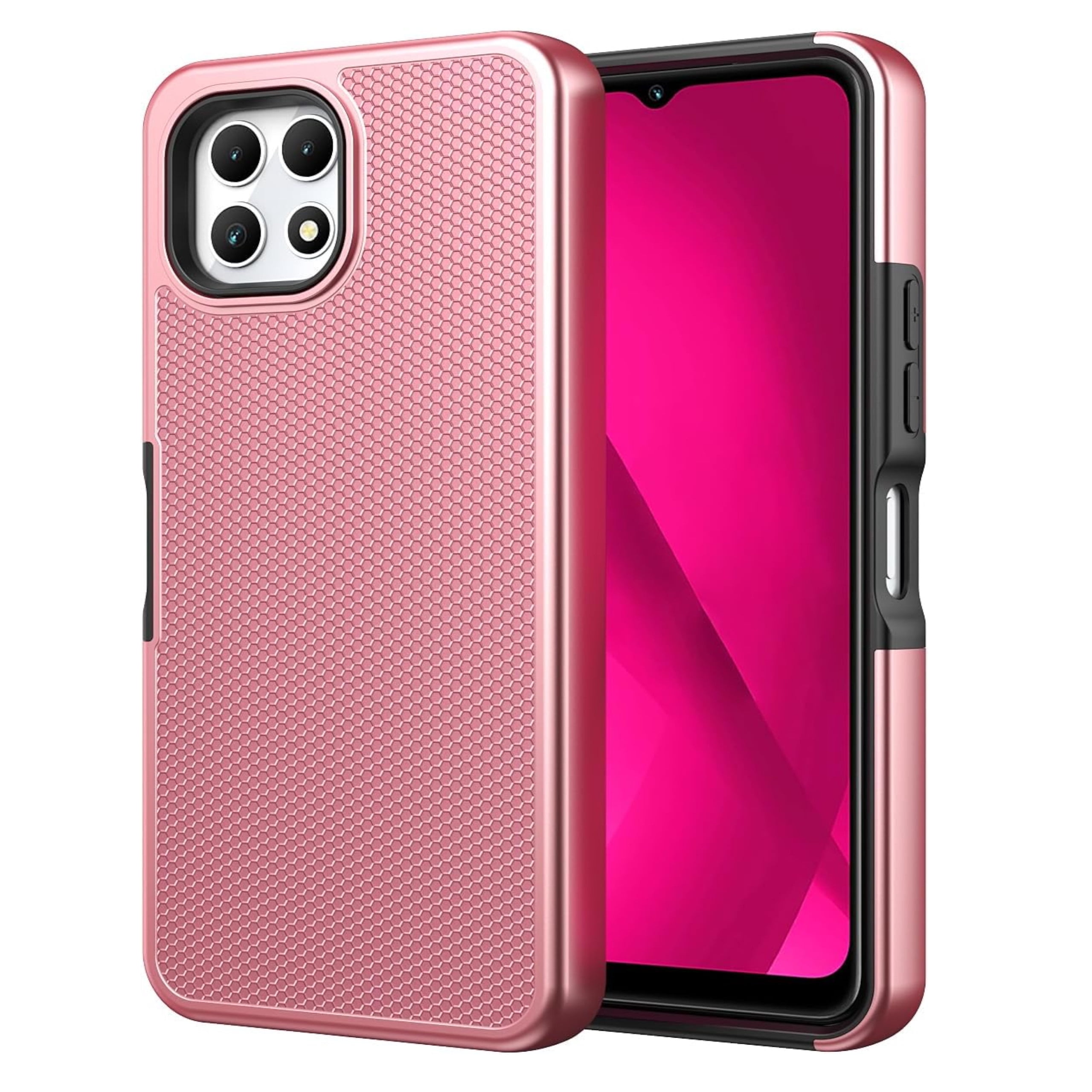 For TCL 50 XE 5G Dual Layer Slim & Tough Hybrid Shockproof Heavy Duty TPU Matte with Textured Rugged Shell Protection Phone Case Cover by Xpression - Rose Gold