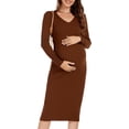 thumbnail image 1 of WANTROY Robe de Maternité à Manches Longues, Col en V, Tricot Extensible, Robe Chandail, Vêtements de Grossesse pour Séance Photo et Shower de Bébé, 1 of 6