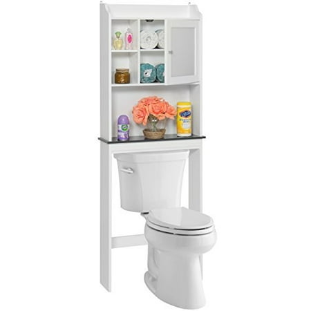 Shelving Side Panel - Best Choice Products Modern Contemporary Over-The-Toilet Space Saver for Bathroom w/Adjustable Shelves, Cubbies, Framed Door Panel - White