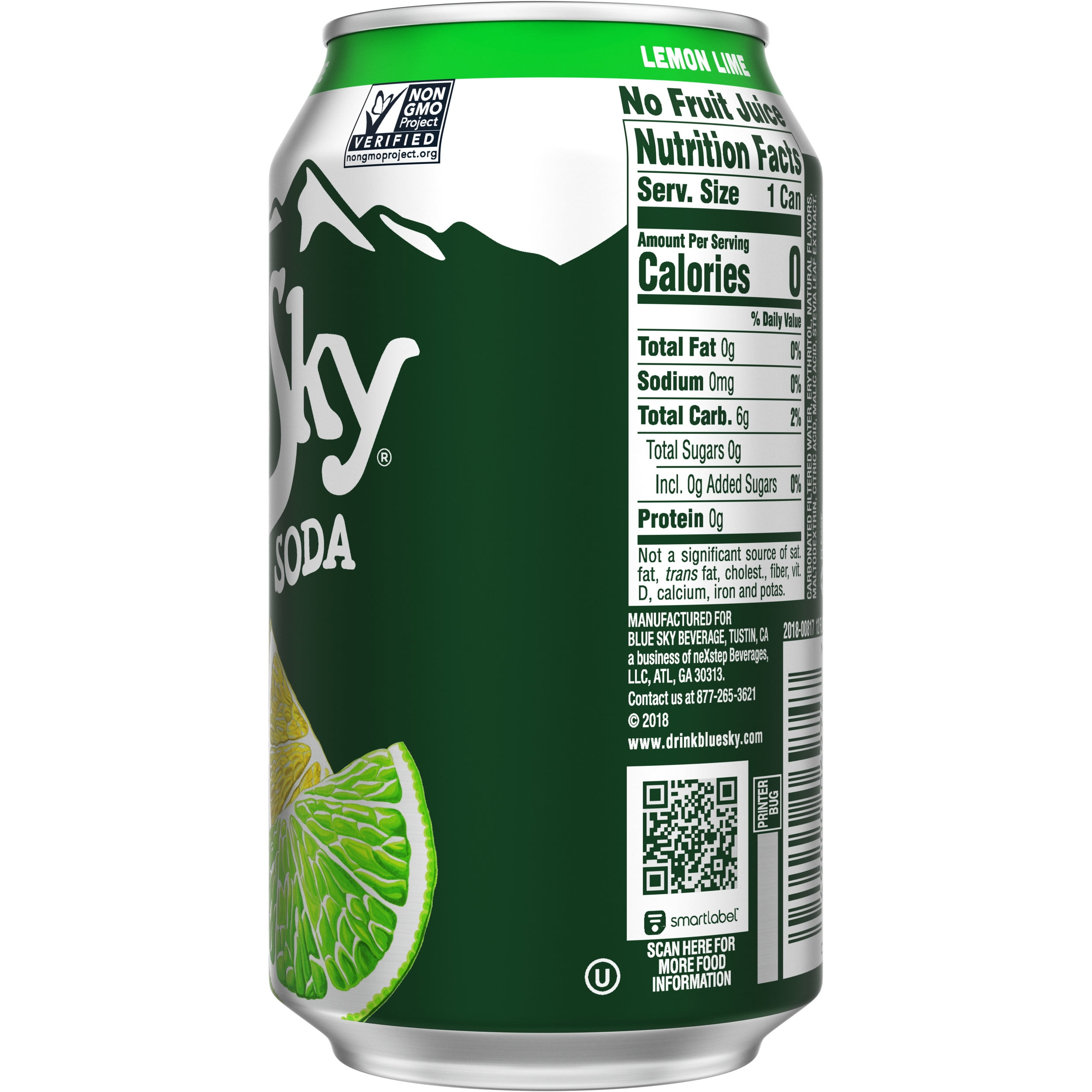 Blue Sky Zero Lemon Lime Soda Soft Drink, 12 fl oz